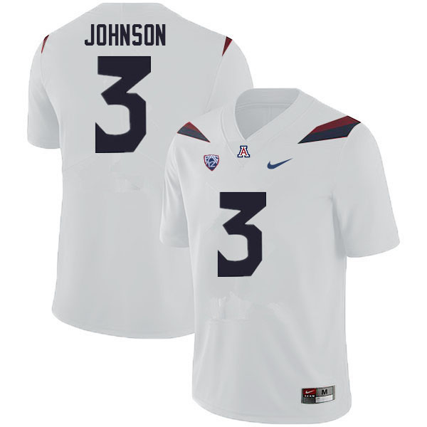 Men #3 Jalen Johnson Arizona Wildcats College Football Jerseys Sale-White - Click Image to Close